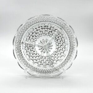 Anchor Hocking Wexford Clear Round Divided Relish Tray, 3 Sections Scalloped Rim